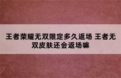 王者荣耀无双限定多久返场 王者无双皮肤还会返场嘛